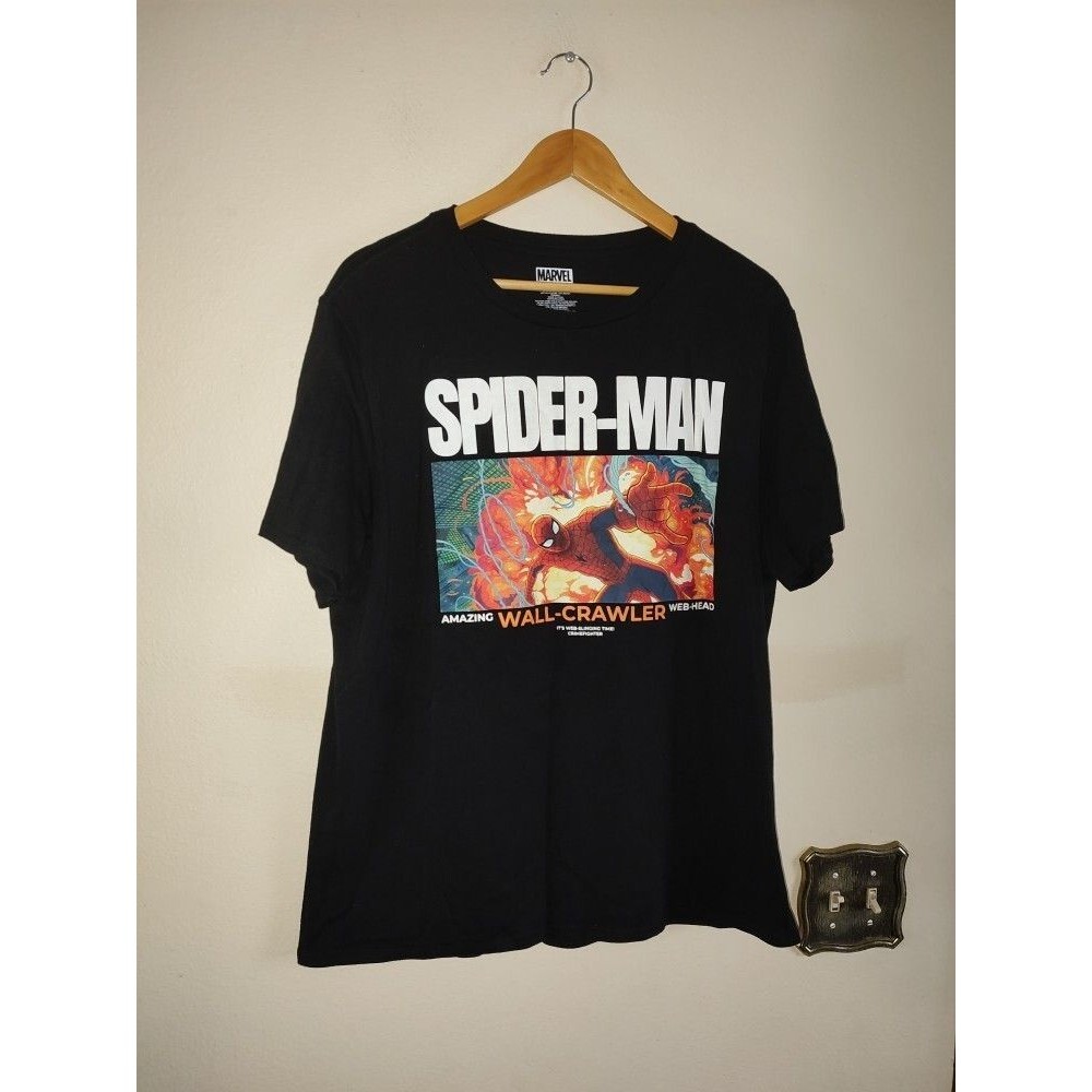 Men's Marvel Tales Spider-man Big Colorful Print Black T Shirt Size XL